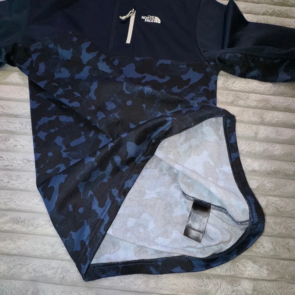 The North Face Jacket Mens S Blue Camo Canyonlands 1/4 QZip Pullover Soft fleece